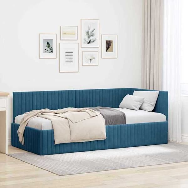 Maison Exclusive - Blå hörnsängram 90 cm x 190 cm Sammet