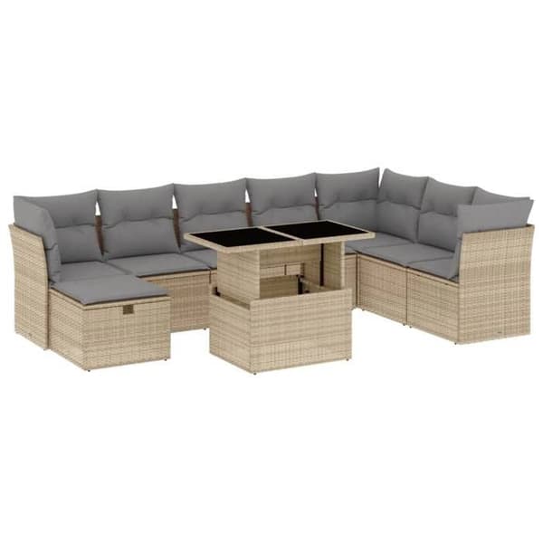 Maison Exclusive - Trädgårdsmöbler med kuddar 9 delar beige flätad resin