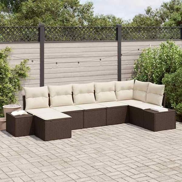 Maison Exclusive - 7-delars trädgårdsoff-set i brun polyrotin brun