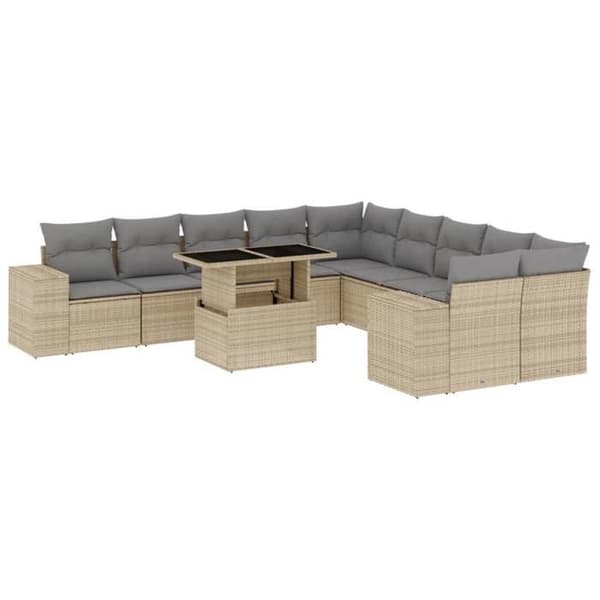 Havemøbler - EKSKLUSIVT HUS - Modulerbart - Beige - 11 dele - Flettet harpiksmateriale, justerbart bordtop beige