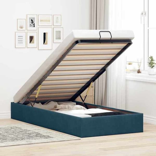 Sengestel ottoman - EKSKLUSIV HUS - Ottoman - Mørkeblå velour - 80x200 cm - Hydraulisk opbevaring Mörkblå