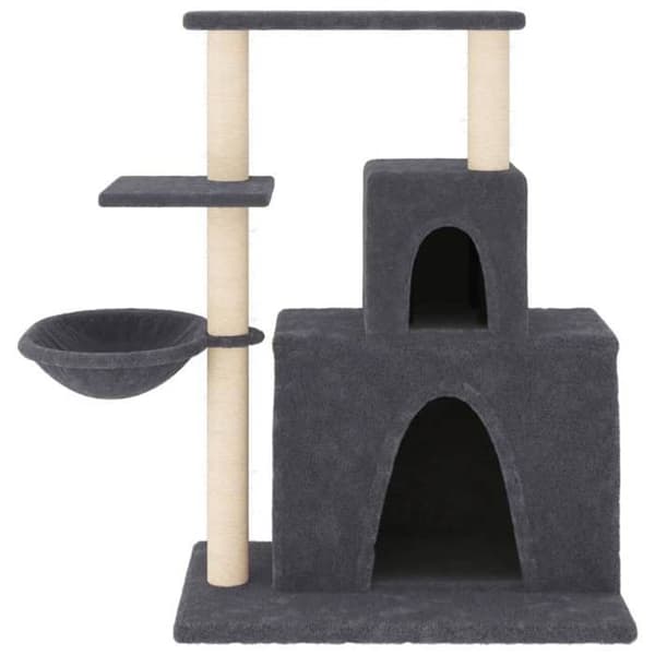 Kattetræ - Eksklusivt hus - Mørkegrå - 2 huse, kurv & platforme - Sisal stolper 83 cm mörkgrå