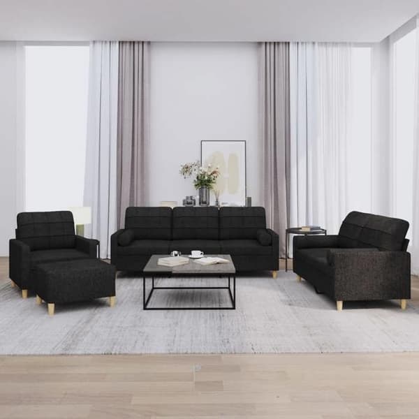 Maison Exclusive - 4-delars soffgrupp med svarta tygkuddar