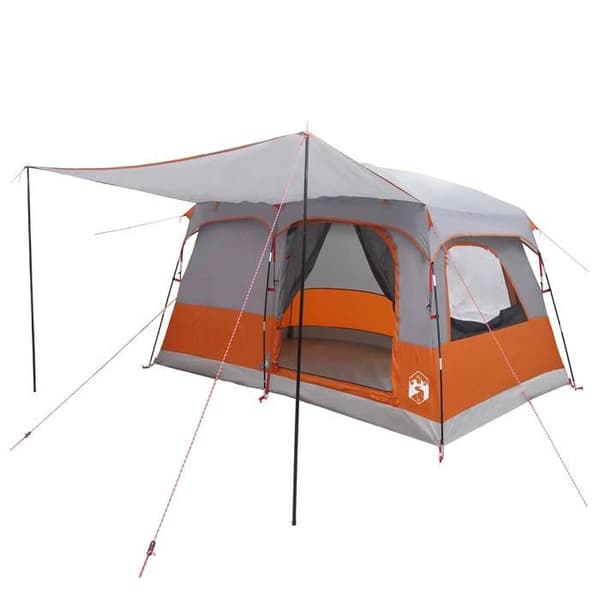 Familjetält - EXKLUSIVT HUS - 6 platser - Polyester - Grå och orange - Fällbar & väderbeständig