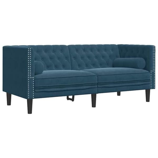 Maison Exclusive - Chesterfield-sohva, jossa on tyynyt, 2 paikkaa, sininen sametti
