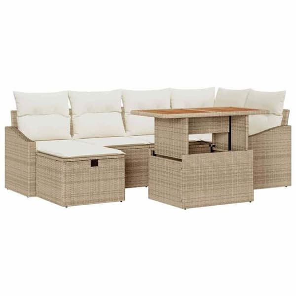 Trädgårdsmöbelset - EXKLUSIV HEM - 7 delar - Beige - Hållbar polyrotting - Justerbart modulärt bord beige