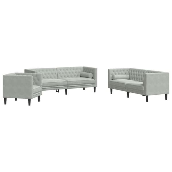 Maison Exclusive - Chesterfield-soffgrupp med 3 delar och kuddar i ljusgrått