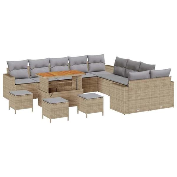 Maison Exclusive - 14-delars trädgårdsoff-set i beige polyrotting