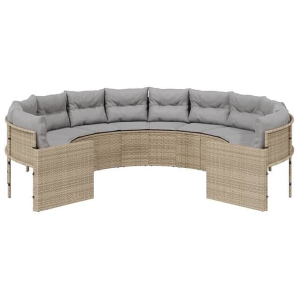 Trädgårdsoffa - EXKLUSIVT HUS - Rund soffa - Beige flätad resin - Avtagbara kuddar - Stålram beige