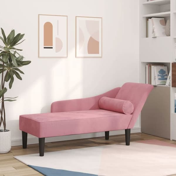Maison Exclusive - Långfåtölj med rosa sammetskuddar Sammetrosen
