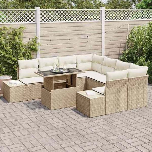 Trädgårdsoffmöbel - EXKLUSIVT HEM - 9-delars set - Polyrotin & stålram - Justerbart bord - Modulärt beige