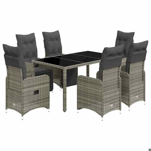 Maison Exclusive - Trädgårdsbistro-set 7 delar med gråa kuddar i polyrotting