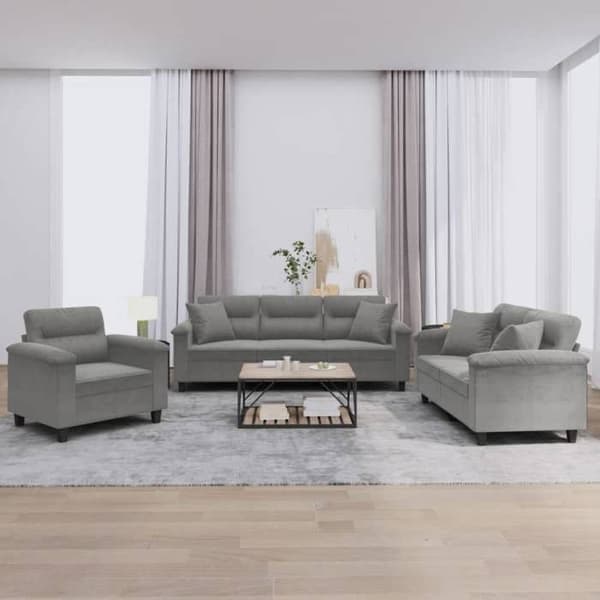 Maison Exclusive - 3-delat soffset med kuddar Mörkgrå Mikrofiber Mörkgrå