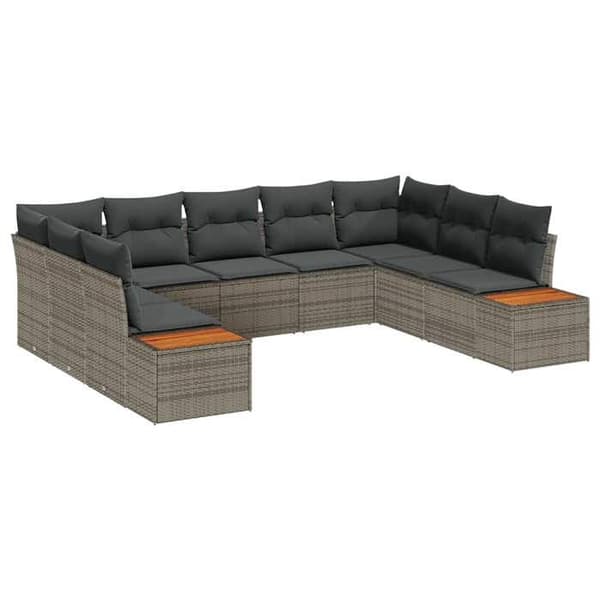 Trädgårdsmöbler - EXKLUSIVT HUS - Set 9 delar - Grå - Poly rattan & akacia - UV-beständig Grå