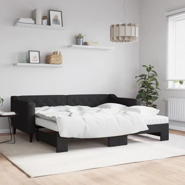 Maison Exclusive - Senge med udtræk og sort madras 90x190 cm stof