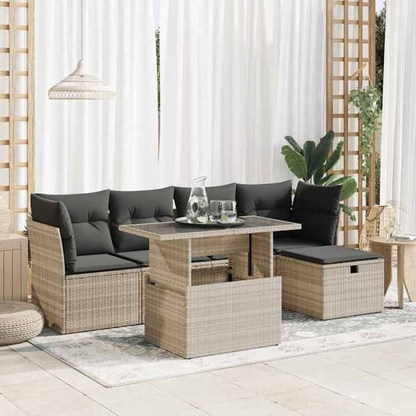Maison Exclusive - Trädgårdsmöbler 6 delar med ljusgrå kuddar i flätad resin Ljusgrått