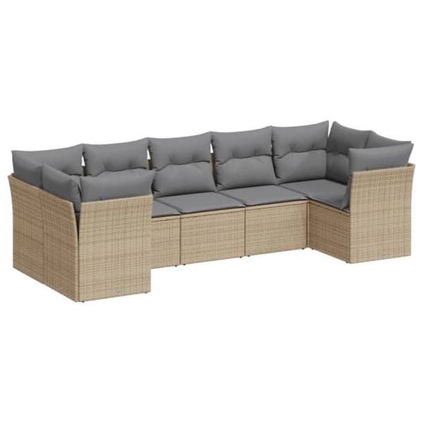 Maison Exclusive - Trädgårdsmöbler med kuddar 7 delar beige flätad resin