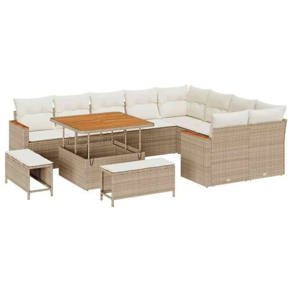 Maison Exclusive - 12 osan puutarhakalustesarja, beige polyrottinki
