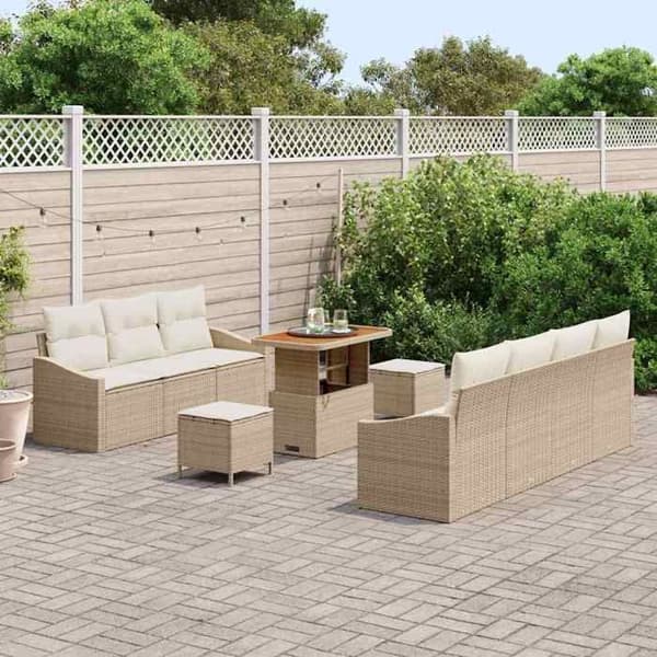 Maison Exclusive - 10 osan puutarhakalustesetti, beige polyrottinki
