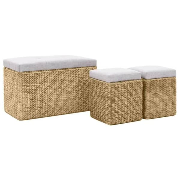 Maison Exclusive - Bänk med 2 puffar av grå vattenhyacint Grå (kuddar)