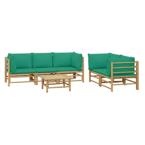 Maison Exclusive - 6 osan puutarhakalustesarja vihreillä bambutyynyillä Bambu grön