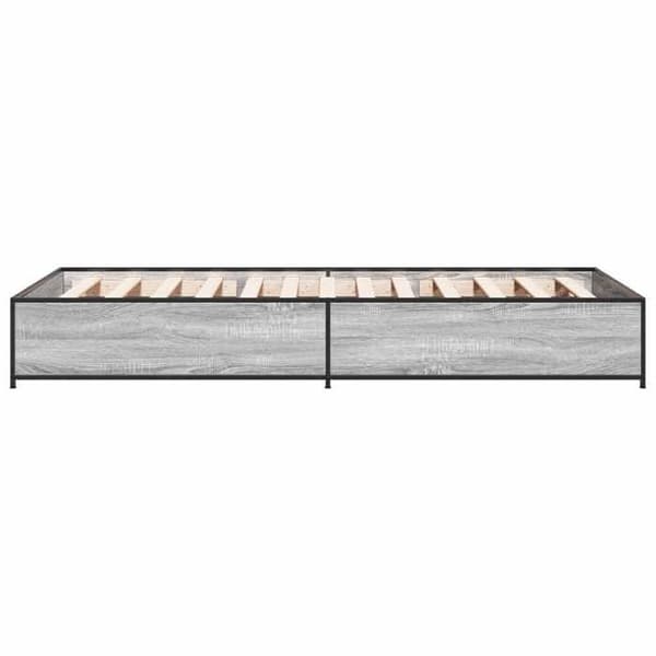 Sengestel - EKSKLUSIV HUS - Sonoma grå - Ingeniørtræ - Sorte stålben - Stive lameller 80 x 200 cm Sonoma grå