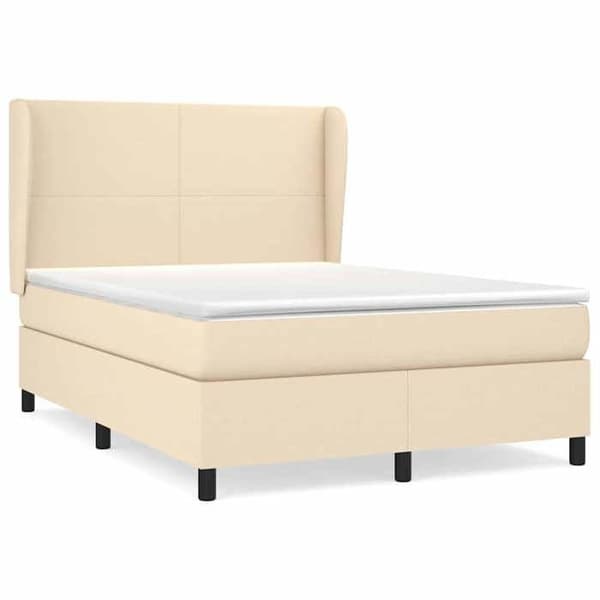 Maison Exclusive - Sengebund med lameller og madras Creme 140x190 cm Stof