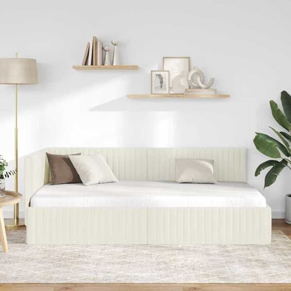 Sängram - EXKLUSIV HEM - Sammet - 100 x 200 cm - Kräm - L-formad konvertibel design Grädde