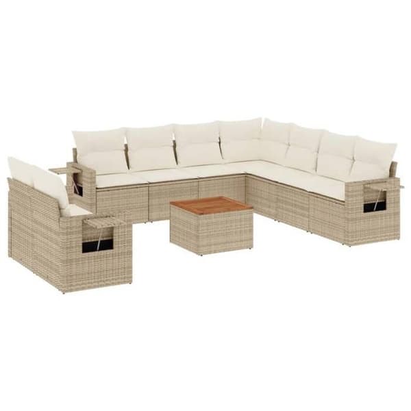 Maison Exclusive - Trädgårdsmöbler med kuddar 10 delar beige flätad resin