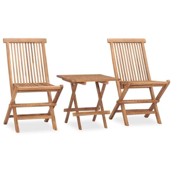 Ensemble bord och stolar - Exklusivt Hem - Fällbar - Väderbeständig teak - Grå kuddar Grå (kudde)