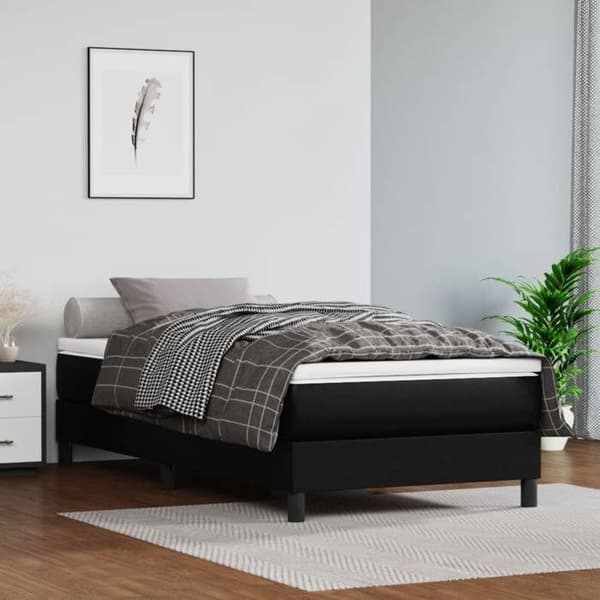 Sengestel - EKSKLUSIV HUS - 90x200 cm - Syntetisk læder sort - Lamelseng - Robuste ben Svart