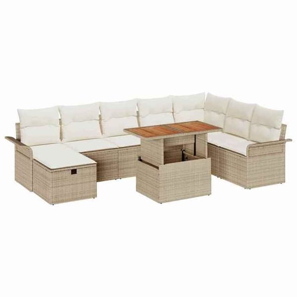Trädgårdsmöbelset - EXKLUSIV HEM - 9 delar - Beige - Polyrotting (resin) - Justerbart bord beige
