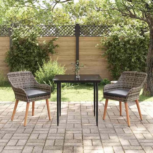 Trädgårdsmöbler - EXKLUSIVT HUS - 3 delar - Grå - Poly rattan - Bord i härdat glas Grå