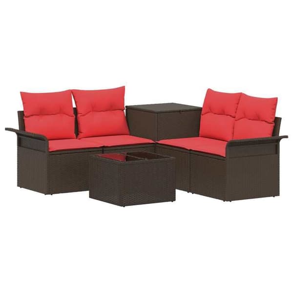 Maison Exclusive - 6-delars soffgrupp 4-sits brun och röd