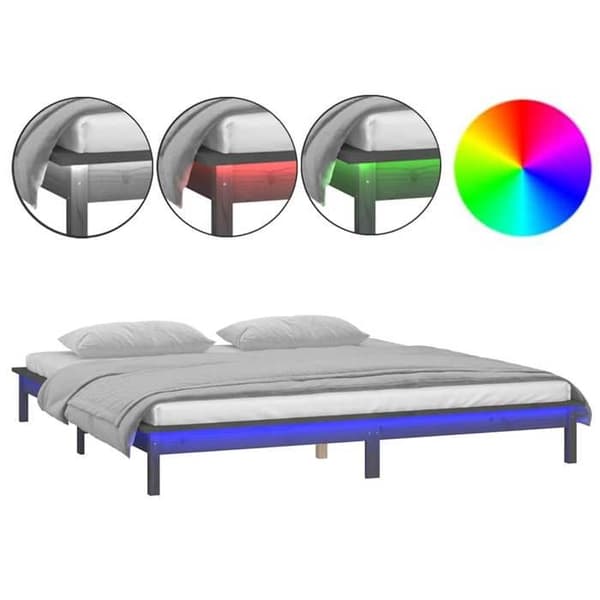Maison Exclusive - LED-sengramme uden madras grå 140x190 cm massivt træ grå