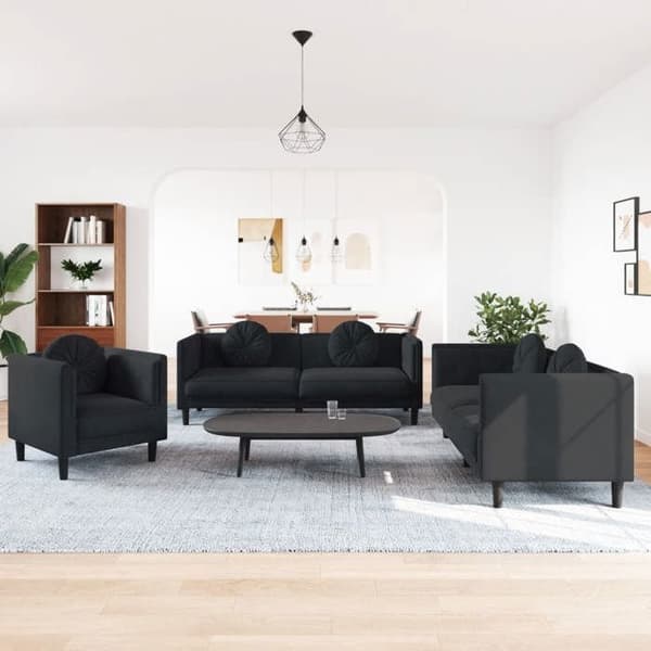 Maison Exclusive - 3 kpl:n sohvasetti mustilla samettityynyillä Svart