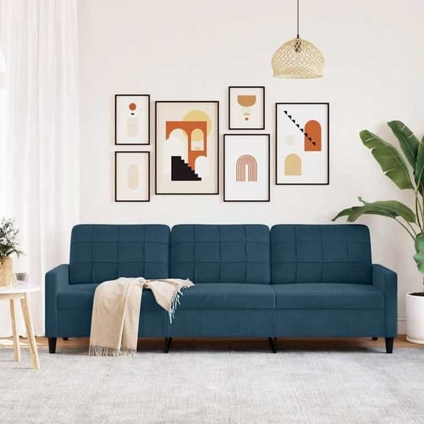 Sofa - MAISON EXCLUSIVE - 3 pladser 210 cm - Blå - Velour - Metalstruktur Blå
