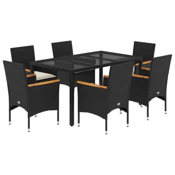 Maison Exclusive - Have spisebordssæt med puder 7 dele sort rattan akacie