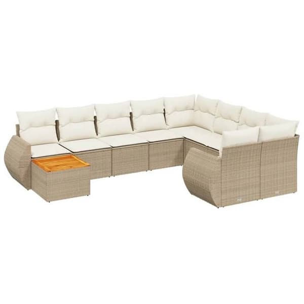 Maison Exclusive - Trädgårdsmöbler med kuddar 10 delar beige flätad resin