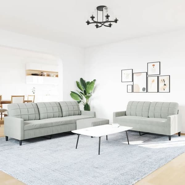 Maison Exclusive - 3 kpl:n sohvasetti vaaleanharmaalla sametilla tyynyillä