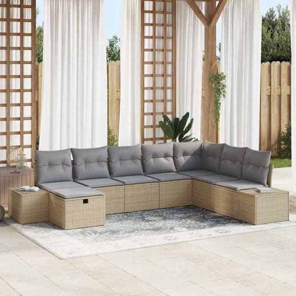 Maison Exclusive - 8 osan beige polyrottinkinen puutarhakalustesetti