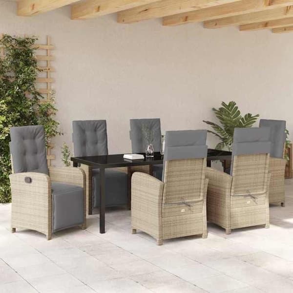 Maison Exclusive - 7 pc spisestue sæt til haven i beige polyrotin beige
