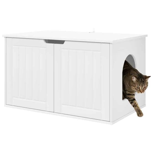 Kattemiljø - EKSKLUSIVT HUS - 85 x 55 x 50,5 cm - Ingeniørtræ - Rektangulær - Hvid Vit