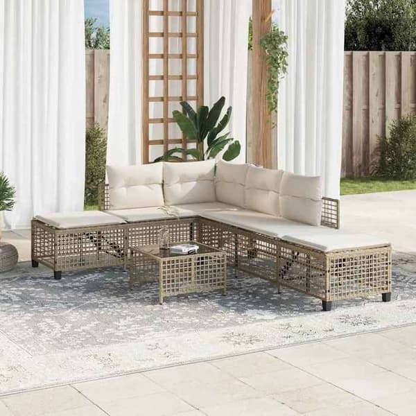 Maison Exclusive - Hörngrupp med kuddar 3 delar beige flätad resin