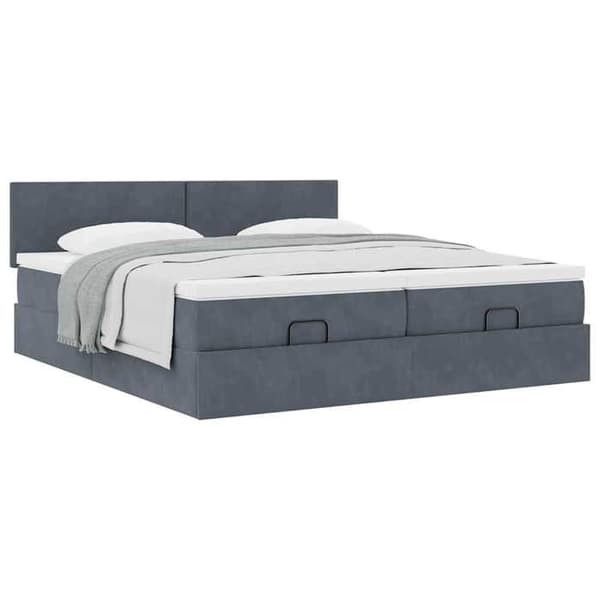 Maison Exclusive - Ottoman sängram med mörkgrå madrass 200x200 cm sammet mörkgrå, vit
