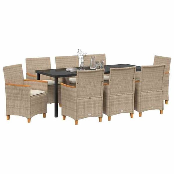 Trädgårdsmöbelset - EXKLUSIVT HUS - 9 delar - Beige - Polyrotin - Väderbeständig beige