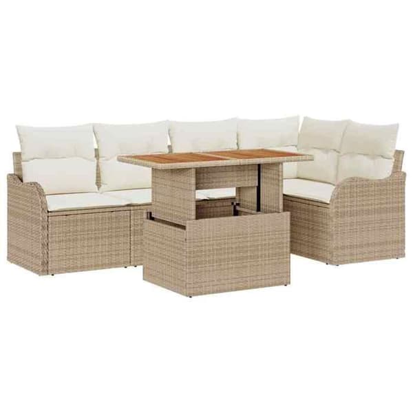 Maison Exclusive - 6 osan beige polyrottinkinen puutarhakalustesetti
