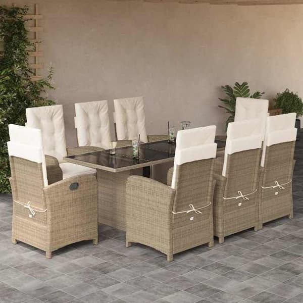 Maison Exclusive - Puutarhakalusteryhmä ja tyynyt 9 kpl beige Polyrottinki