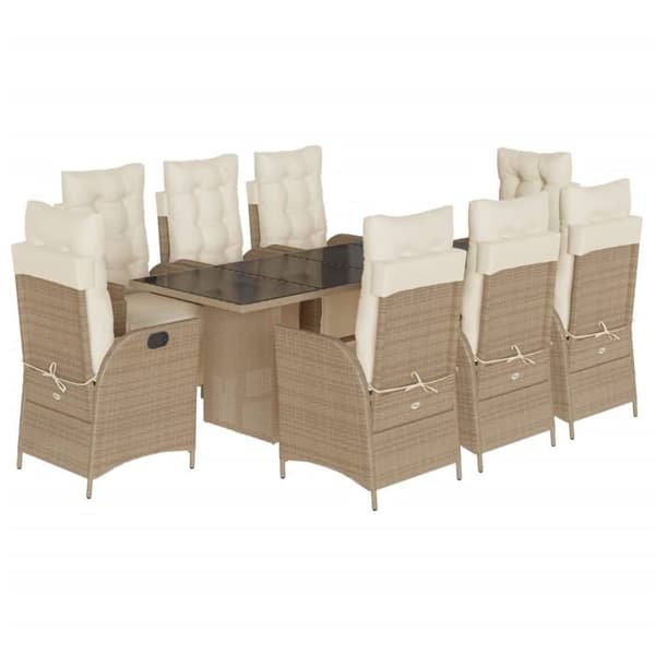 Maison Exclusive - Trädgårdsset med matbord och kuddar 9 delar beige Poly rotting