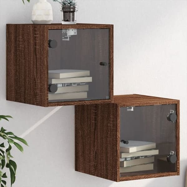 Maison Exclusive - Natborde og glasdøre 2 stk. egetræ brun 35x37x35cm brun ek